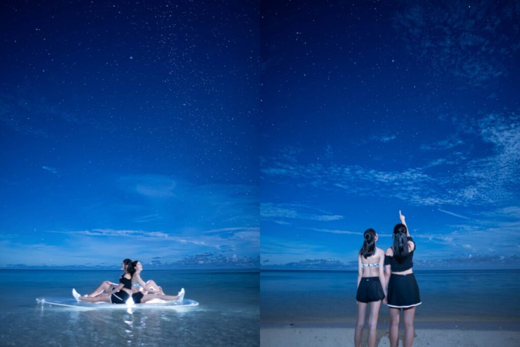 2人で星空のもと色んなポージングで撮影した写真