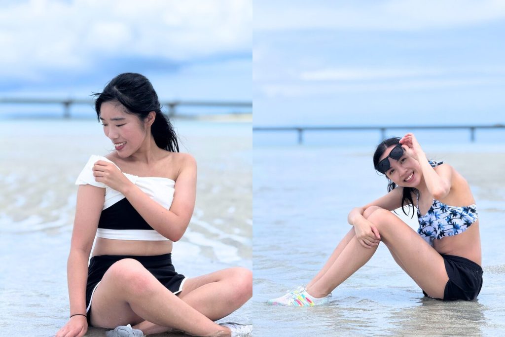 ユニの浜で座って撮影！ ふたりともとっても素敵な表情で応えてくれてる