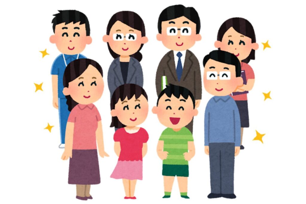 教師と保護者たちのイラスト