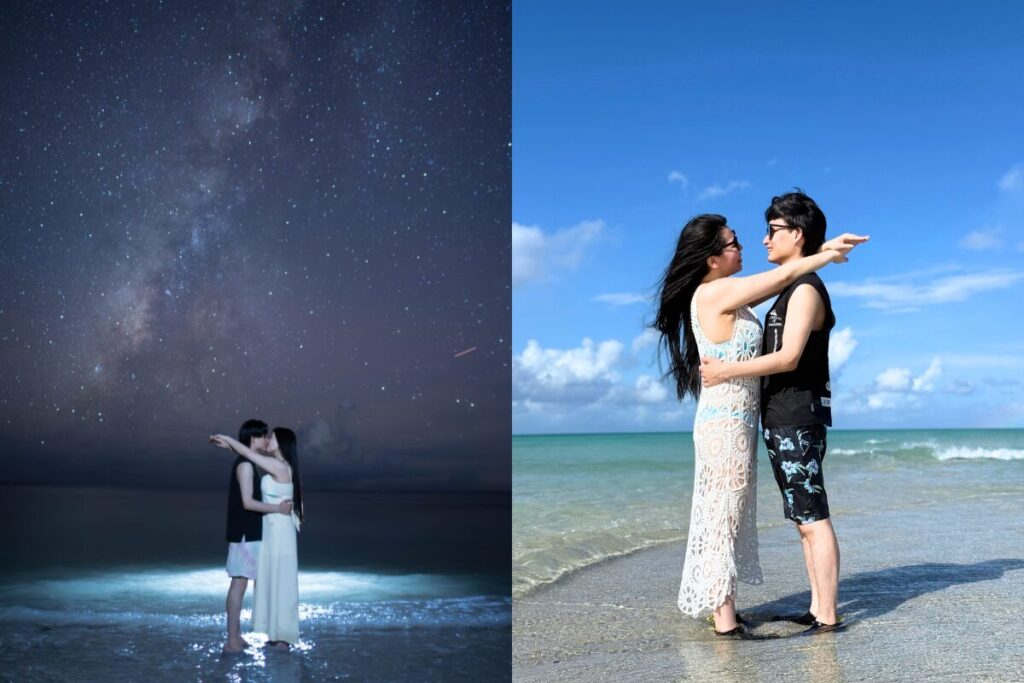 星空フォトと日中のお写真を同じポーズで！