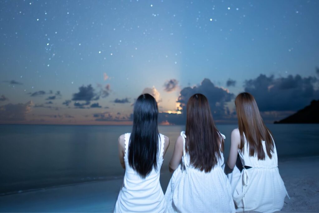 月の出を眺める幻想的なショット