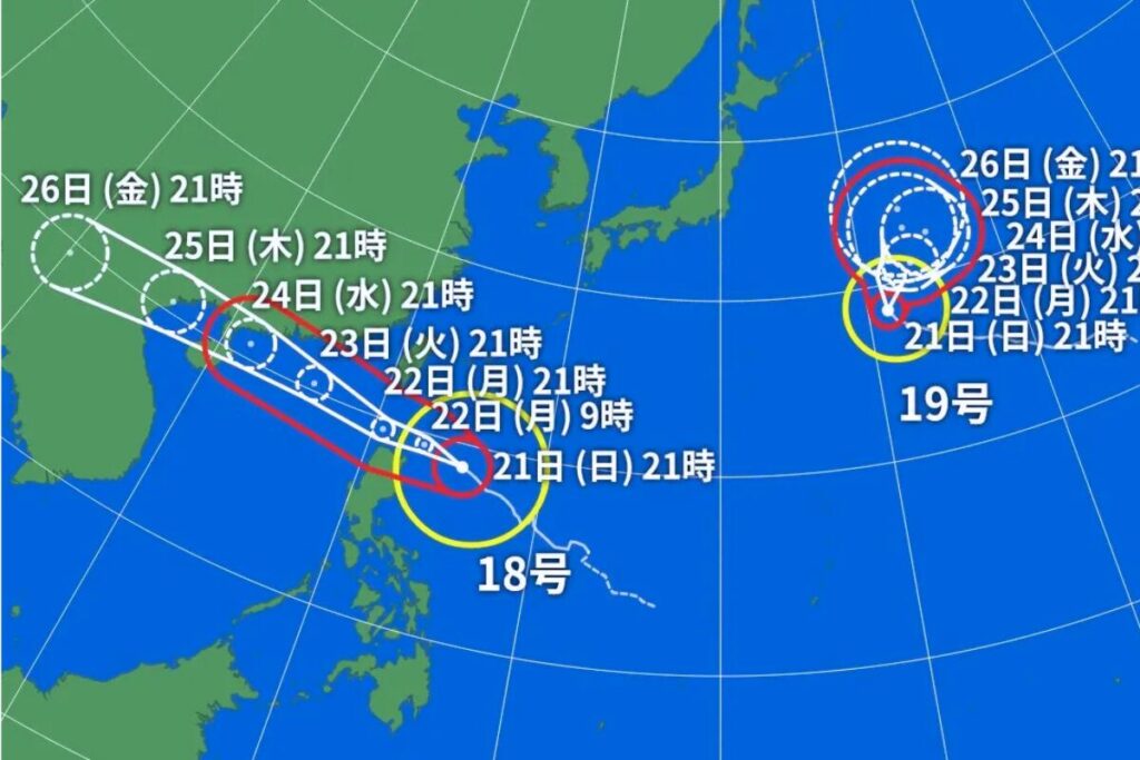 台風18号と19号の進路予想図