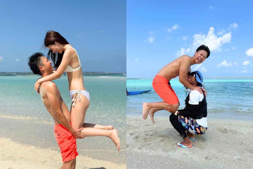 ご希望の膝抱えショットとひろむさんとそーたくんの失敗したショット