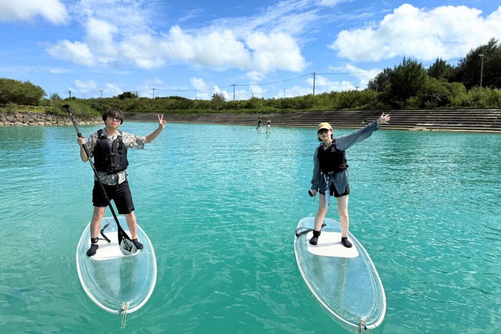 最後に穏やかな場所でサップに立ち、挑戦成功〜！