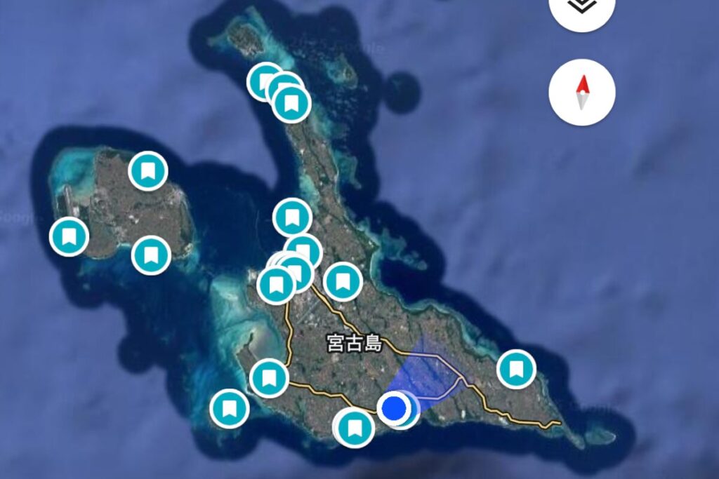 オススメの飲食店と観光地を一覧にしたマップ