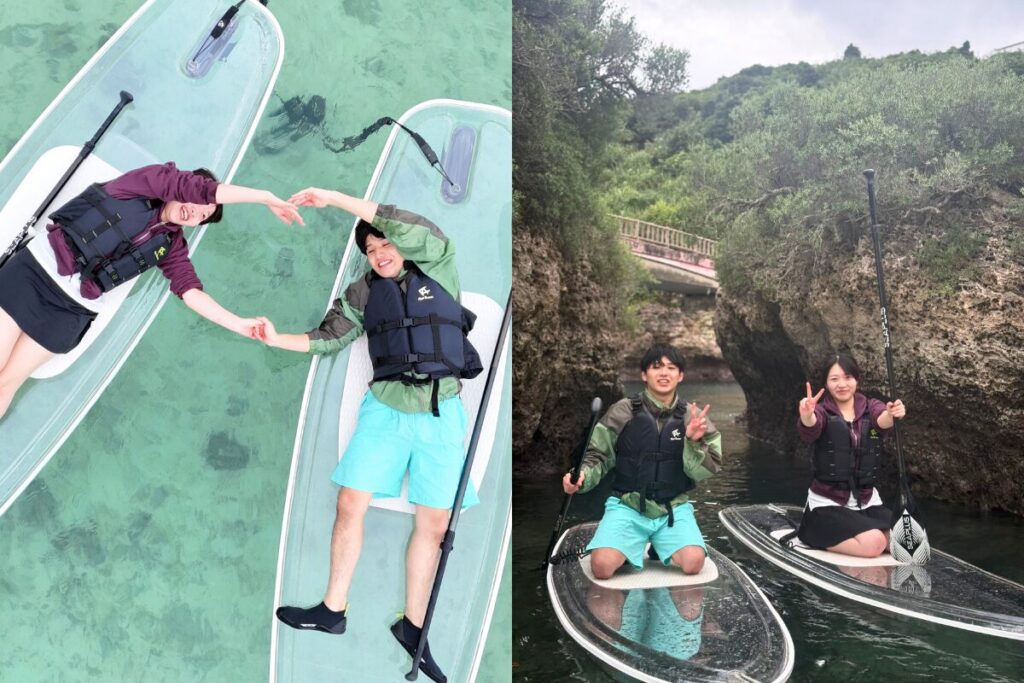 サップに乗っていろんなポーズを取るお二人