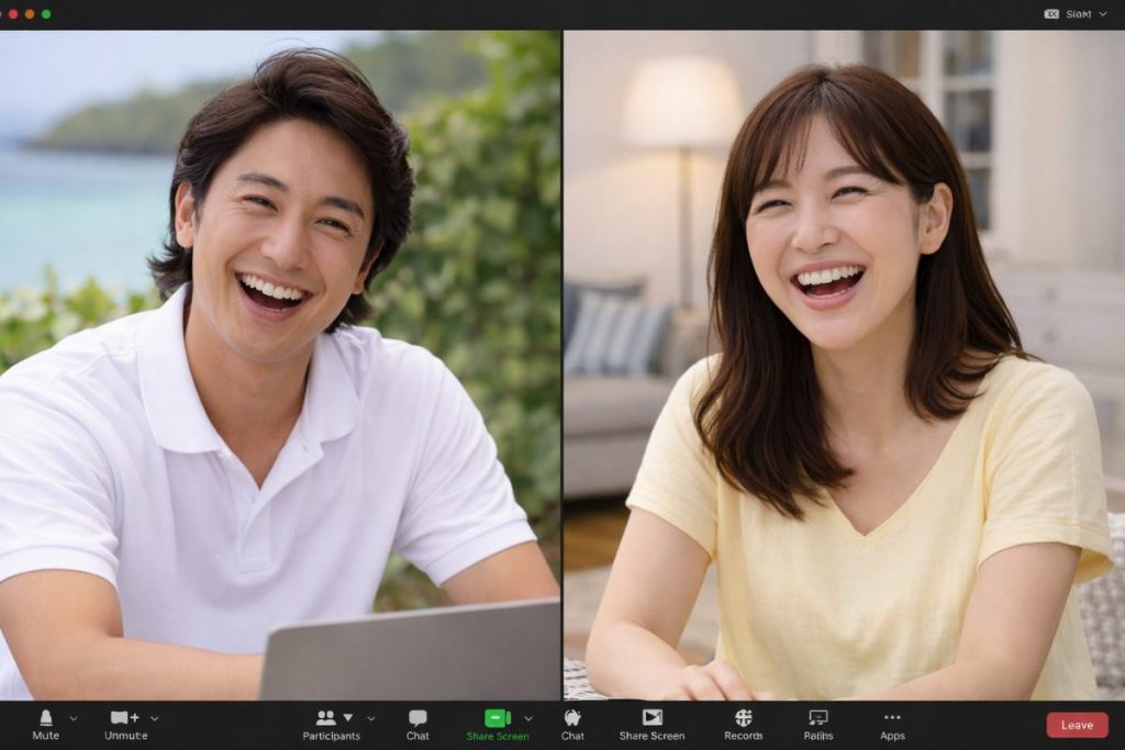 笑顔でZoomをする様子