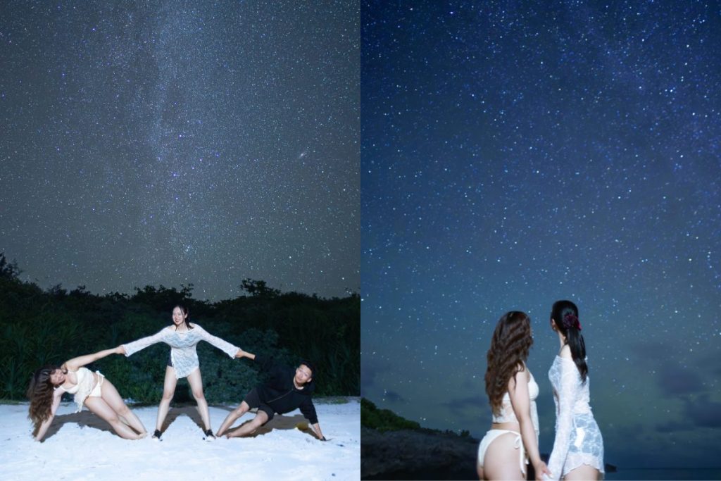 星空で撮った写真
満天の星空とちょける二人